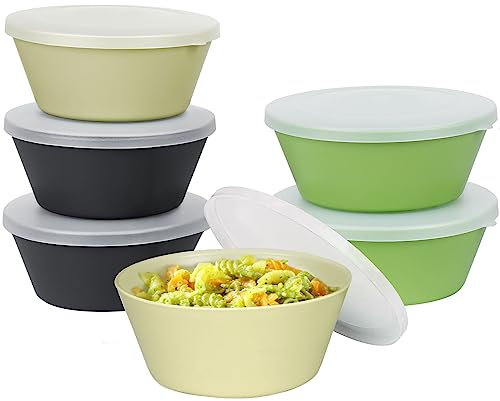 shopwithgreen Müslischalen aus Kunststoff mit Deckel, wiederverwendbare Schüsseln für Küche, mikrowellen- und spülmaschinenfest, für Suppe, Haferflocken, Ramen, Wohnmobil, Camping, Kinder,