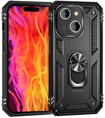 NALIA Panzerhülle für iPhone 15 Plus - Ring-Ständer 360° - Hülle, Schwarz