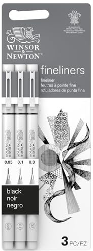 Winsor & Newton 0290178 Fineliner Set, 3 Pigment Liner für exakte Linien und Outlines, hohe Qualität, Pigmenttinte, dokumentenecht, lichtbeständig Linenbreite, 0.05 mm, 0.1 mm, 0.3 mm - schwarz