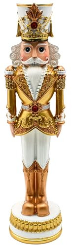 Figura de cascanueces de cerámica como rey en uniforme blanco y dorado, pelo blanco, tamaño L/B/H: 9,5 x 9,5 x 35 cm aprox