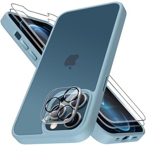 Mootobo for iPhone 12 Pro Max Case, 4 in 1 [Military-Grade] Shockproof Phone Bumper Cover, built-in 2 HD Screen Protector +1 HD Lens Protector for 12 Pro Max 6.7 inch - Blue