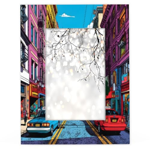 RIRIX 12,7 x 17,8 cm Bilderrahmen Anime Street View Bilderrahmen Streetscape Holz Foto Display Fotorahmen für Desktop oder Wanddekoration