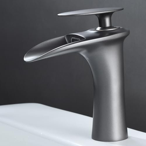 ZYCDP Rubinetto Bagno a Cascata Miscelatore Lavabo Monocomando Rubinetto Cascata Miscelatore Bidet Bagno Cascata, Grigio Canna di Fucile, Corto