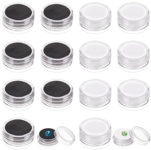 PH PandaHall 20 Stück Rock Vitrine Edelstein Box Diamant Aufbewahrungsbox Schwarz Weiß Kleine Runde Behälter Organizer Mit Schaumstoff Für Sammlerstücke Strass Kristall Kleine Gegenstände