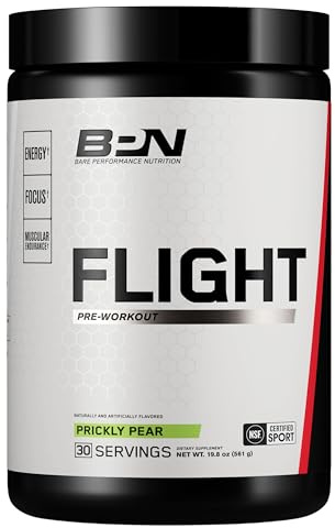 BARE PERFORMANCE NUTRITION BPN Flight Pre Workout, Supports Energy and Mental Focus, Improved Endurance & Muscle Pumps with CarnoSyn® Beta Alanine, Prickly Pear, 30 Servings