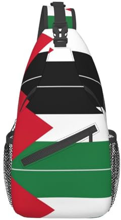 WURTON Sac à dos à bandoulière imprimé drapeau du Maroc pour homme et femme Cyclisme randonnée voyage, Drapeau Palestine, Taille unique