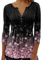 ABYOVRT Tunika Damen Elegant V-Ausschnitt 3/4 Arm Bluse Tops Locker Blumen Oberteile Henley Longshirt Lässige T-Shirt Langarm Hemd,Schwarz,L