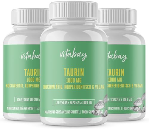 Vitabay Taurin Kapseln Hochdosiert 1000mg - 360 Taurin Kapseln | Vegan & Laborgeprüft - Taurine Capsules Aminosäure Taurine 1000mg - ohne Zusätze