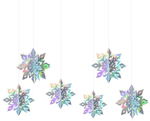 6 x Weihnachtsdekorationen zum Aufhängen, Schneeflocken für Decke, 3D-Laser-Papier, Schneeflocken, Weihnachtsdekoration, Ornamente für Weihnachten, Party, Baum, Büro, Geschäft, Klassenzimmer,
