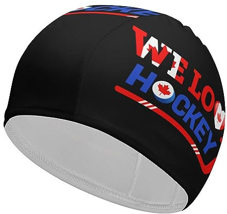 We Love Hockey-Badekappe für Damen und Herren, lange Haare, Badekappe zum Schwimmen