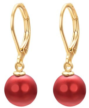 Vissen Rote Ohrringe Hängend Perlen Damen Lange Ohrringe Vergoldet Creolen Hypoallergene damen Modeschmuck