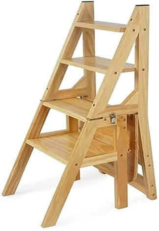 WUFUE Step Stool Wooden Folding 4 Steps Step Stool Portable Ladder/Stool Multifunctional Step/Stair Suitable for Bookshelf-Kitchen-Planter Plant Stand