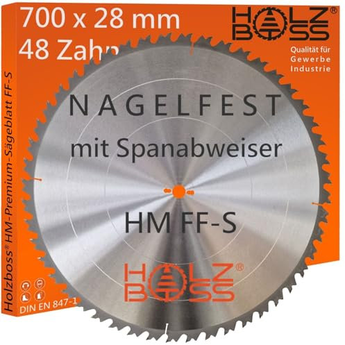 Holzboss ® HM-Sägeblatt 48 x Zahn FF-S 700 x 28 mmØ Nagelfest mit Spanabweiser und Rückschlagarm HW Kreissägeblatt für Tafelholz Schalholz Bauholz Brennholz Schalholz Wippsäge Tischkreissäge