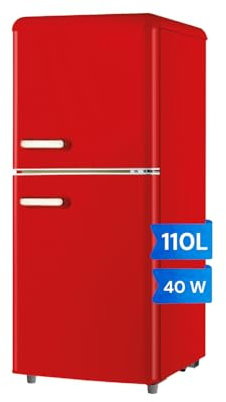 Frigorifero Vintage Rosso con Doppia Porta per Separare Frigo di 72L e Congelatore di 38L - Spazio Ottimale per Conservare una Varietà di Cibi e Bevande con Luce Interna e Termostato Regolabile