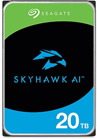Seagate Skyhawk AI - Disco duro interno de video de 20 TB, SATA de 3.5 pulgadas, caché de 512 MB para DVR NVR, sistema de cámara de seguridad con servicios de rescate internos (ST20000VE003)