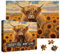 Beautiful Sunflower Highland Cow Jigsaw Puzzle 1000 Piece for Adult, Nature Animal Flower Painting Jigsaw Puzzles, Funny Art Plant Scenic Puzzle