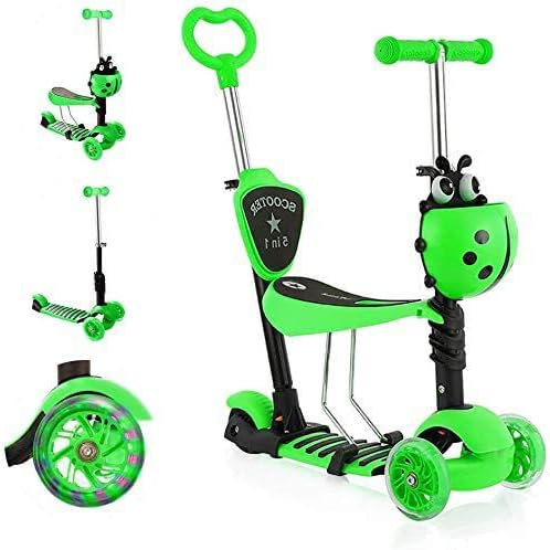 Kinder Roller mit abnehmbarem Sitz, blinkende LED-Räder, höhenverstellbarer 3-Rad-Tretroller mit Schiebegriff für Kleinkinder, Jungen und Mädchen ab 2 Jahren