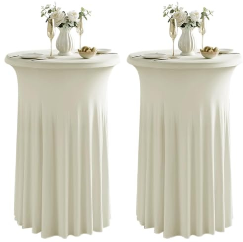 Runde Cocktail-Tabelle deckt mit Rock 2 Pack 32x43 Zoll Stretch Spandex Tischdecke Cocktail Runde Tischdecke für Party Hochzeit Geburtstag Bankett, Beige