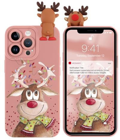 Xylota Natale Cover per iPhone 16 Pro Max 6,9,3D Cute Natalizie Bambola Motive Cervo Disegno Custodia, Morbido Silicone TPU Antiurto Protezione Fotocamera Christmas Case per iPhone 16 Pro Max,Alce 02