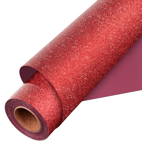 Aoder Red Glitter HTV, Glitter Heat Transfer Vinyl, 12 x 10FT Red Glitter Iron on Vinyl for Cricut & Silhouette Cameo, Easy to Cut & Weed