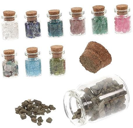 Healeved Teiliges Set Mini Glasfläschchen Mit Natürlichen Kristallsteinen Handpolierte Edelstein-chips Dekorative Miniaturflaschen Für Wohn Hochzeitsdeko Vielseitig Für Schmuck Und Bastelar