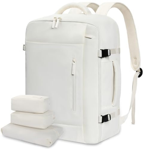 LOVEVOOK Reiserucksack Damen Herren Groß, 40L Handgepäck Rucksack mit 3 Packing Cubes, Wasserdicht Laptop Rucksack 17 Zoll Travel Backpack Weekender Cabin Bag für Reise Arbeit Wandern, Beige
