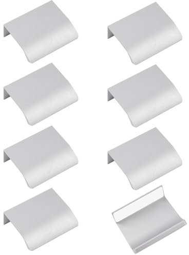 MOROBOR 8 Pack Finger Edge Pull, Self-Stick Instant Cabinet Drawer Pulls Modern Style Drawer Handle Aluminum Alloy Invisible Wardrobe Knobs for Kitchen Bedroom Livingroom, 50mm/Silver