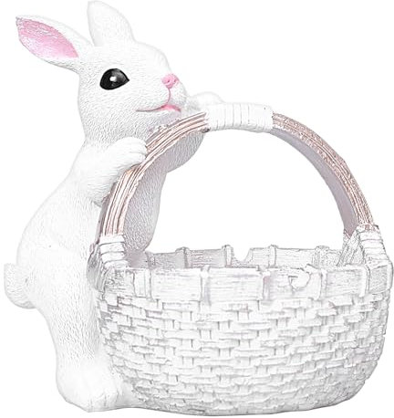 Osterhase Taschen Korb Osterkorb, Osterkörbchen Mit Henkel Osternest Korb Ostern Geschenktüten Dekoratives Ornament aus Harz Osterhase Ornament aus Harz Lagerung Korb zu ostern partei (Weiß)