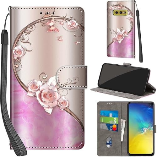 Handyhülle für Samsung Galaxy S10e Hüllen Premium Leder Case Klappbar Wallet Magnet Kartenfach Standfunktion Schutzhülle kompatibel mit Samsung S10e Cover,Rose