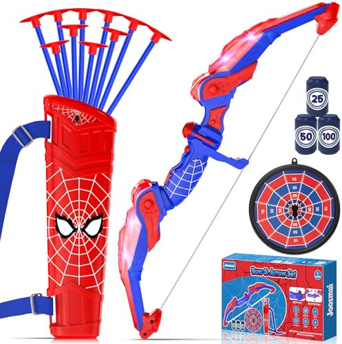 Lubolee Arco e Frecce per Bambini con Luce LED, Giocattoli da Esterno per Bambini dai 3-12 Anni, Giochi da Esterno per Bambini con Arco, Faretra, 10 Frecce, Bersaglio Sospeso e 3 Canister Targets