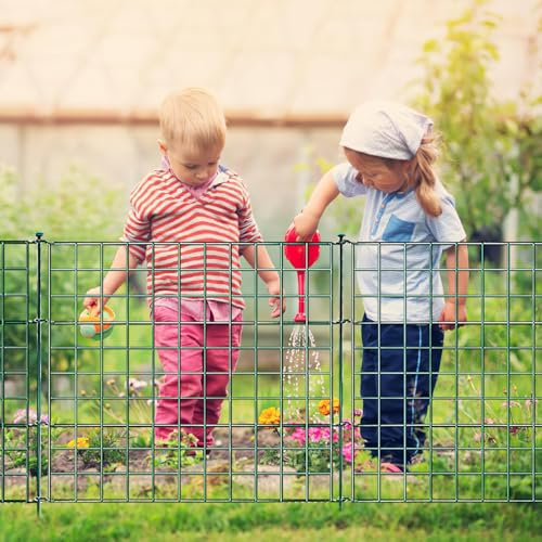 Jaxguom Teichzaun Gartenzaun Steckzaun Komplettset Metall 15 Zaunelemente Länge 11,25 m, Inkl 18 Befestigungsstäbe, Hundezaun, Gitterzaun Set für Tierbarriere (Gerade,Grün)