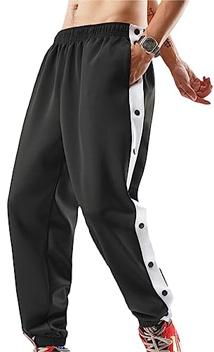 Feclmiyt Herren-Jogginghose zum Abreißen, hoher Schlitz, Druckknopf, aktive Jogginghose, Basketball-Trainingshose, Post-Operationshose mit Taschen, A-03, M