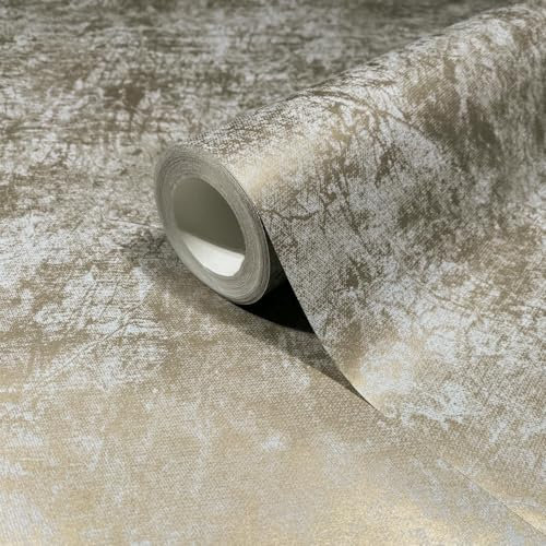 marburg Vliestapete Grau Gold Used Look 10,05 m x 0,53 m für Wohnzimmer Schlafzimmer Küche Made in Germany