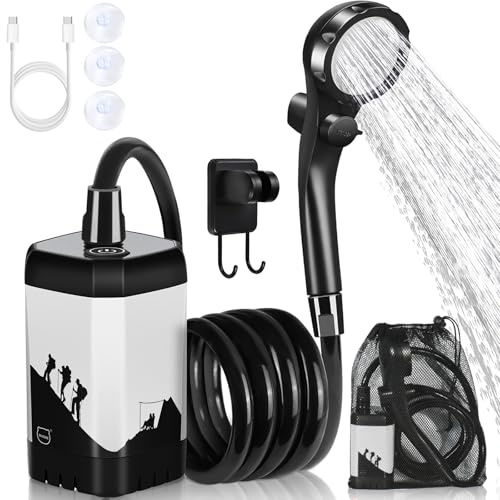 MIAOKE Upgrade Portable Camping Shower, 7800mAh Outdoor Electric Shower Rechargeable Pump with Intelligent Digital Display Temperature Display Shower Head for Camping, Hiking, Traveling/White