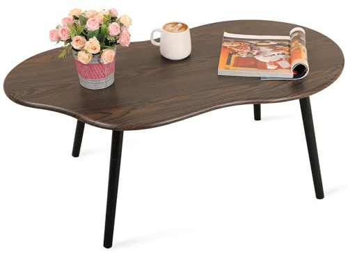 FEUFOAM Modern Coffee Tables for Living Room Cloud Shape Center Table Industrial Irregular Wood Grain Table Top Coffee Table, Rustic Brown Unique Furniture for Living Room Home