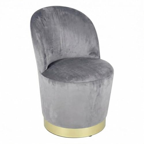 FWStyle Loretta Grey Velvet Lightweight Barrel Chair – Modern Round Accent Chair with Gold Base – Upholstered Tub-Style Lounge Seat for Bedroom, Living Room or Office – Ready Assembled