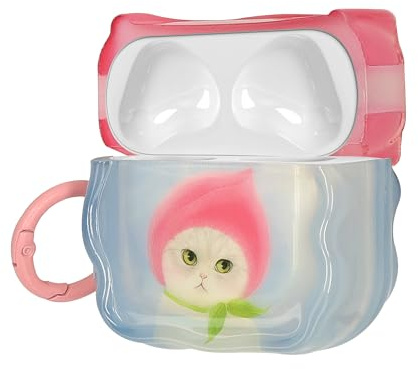 kwmobile In-Ear Kopfhörer Case für Apple Airpods 4 Hülle mit Karabiner - Headphones Case - Earphones Cover Etui - Katze mit Pfirsichhut