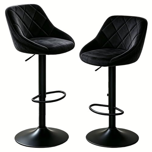 JMGJOY Barhocker 2er Set, Höhenverstellbar drehbar, Samtstoffe, Schwarz | 360° und nach oben einstellbar, Gepolsterter Samtsitz, Barstuhl mit Lehne, Rutschfestes Metallfuß, Für Küche Hausbar