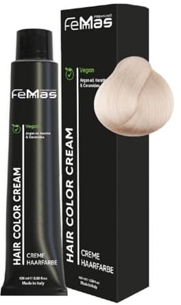 FemMas Haarfarbe Spezial Blond Asch 12.01 I Creme Haarfarbe mit Arganöl, Keratin & Ceramiden I Als dauerhafte Haarfärbung oder Tönung für strahlende, haltbare Farbergebnisse I 100 ml
