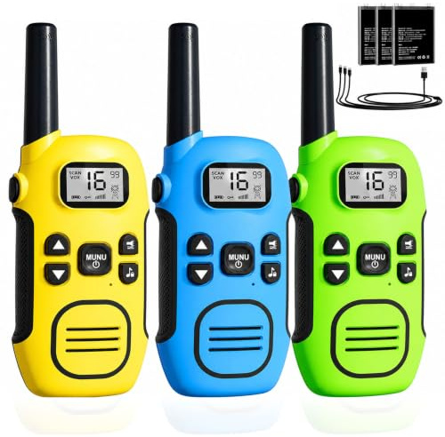 Walkie Talkie Aufladbar für Erwachsene Kinder Funkgeräte, DURLK 3er Set Walki Talki mit 16 Kanäle, bis zu 5 km Reichweite VOX Taschenlampe USB-C, Geschenke für Jungen Mädchen Draußen, Camping, Wandern