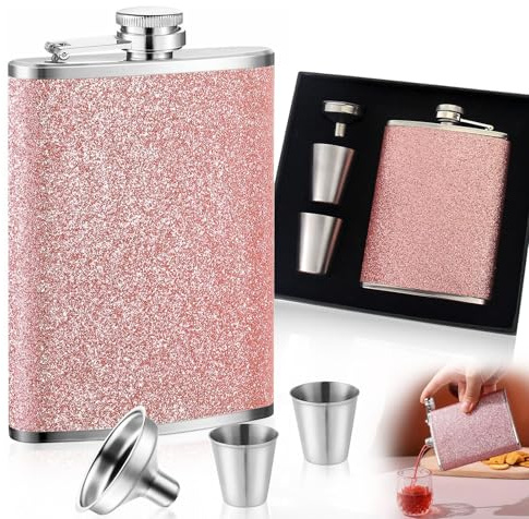 8oz Hip Flask, Stainless Steel Flask for Men and Women,Hip Flasks for Women | Portable Pink Flash Flask Alcohol for Barbecuing Camping Hiking Biking Parties(Pink)