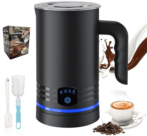 Guyisile Espumador de Leche Eléctrico 4en1,600W,Revestimiento Antiadherente | Espumador Automático para Leche Caliente y Fría,430ML,Apagado Automático,Silencioso,Capuchinos,Macchiato,Chocolate Caliente