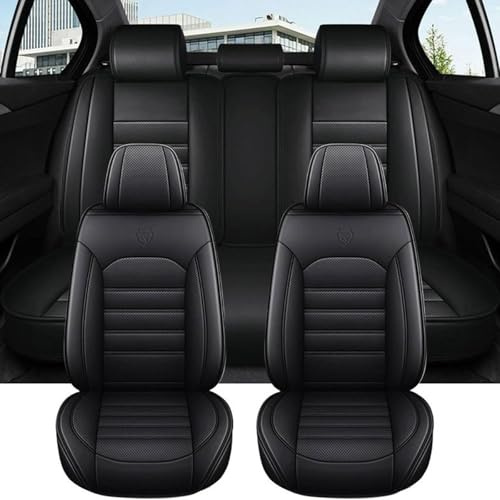 Auto Sitzbezüge Set für Hyundai i20, 5 Stück Sitzbezug Auto Set Rücksitz Leder Vordersitze Atmungsaktiv Wasserdicht Und Komfortabel, Sitzschoner Universal für Fahrersitz und Beifahrersitz(Black)