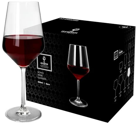 Argon Tableware Soho Crystal Red Wine Glasses 520ml - Pack of 24, Lead-Free Crystal Wine Glass Set, Modern Angular Tulip Bowl, Durable Pulled Stem, Gift Boxed Glassware for Home & Bar