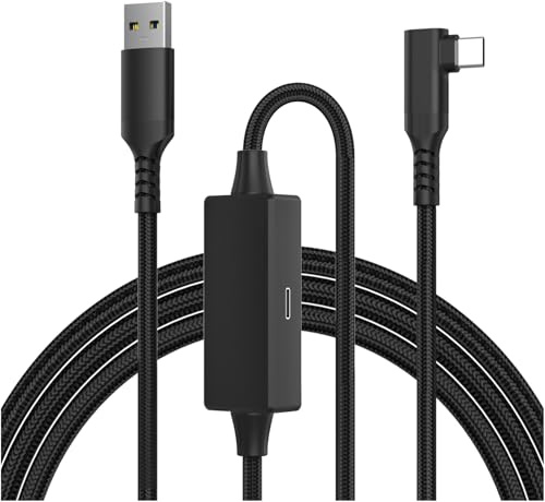 VR Link Cable with Charging Port 5M – High Speed USB 3.0 to USB-C Cable 5Gbps Compatible with Meta Quest 3 / 2 / 1 & Pico 4 – VR Headset Accessories for PC & SteamVR – Charge while Playing – Black