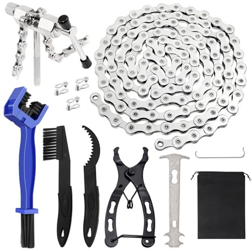 9 Speed Mountain Bike Chain Kit 116 Quick Link Cycle Repair Tool | Replacement Gear Road Bicycle MTB Chains Removal, Universal Chain Splitter Breaker Cleaning Brush Plier for Kids Adult Racing