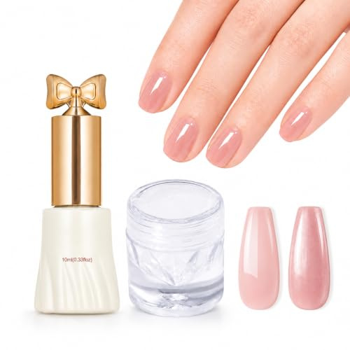 Chrome Nail Powder Kit with Nude Gel Polish, Pearl Glaze for DIY Nail Art | Pearl Glaze Mirror Nail Powder Set for Glazed Donut Nails, French Manicure, UV LED Soak Off Gel Polish for DIY Home Salon