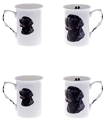 (BB38) Bone China Set of 4 Black Labrador Mugs Presentation Gift Boxed