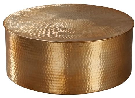 FineBuy Couchtisch 75x31x75 cm Aluminium Beistelltisch orientalisch rund, Flacher Hammerschlag Sofatisch Metall, Design Wohnzimmertisch modern, Loungetisch indisch Stubentisch klein