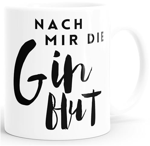 MoonWorks Kaffee-Tasse Nach mir die Ginflut Gin Gin-Spruch Teetasse Keramiktasse Weiss unisize
